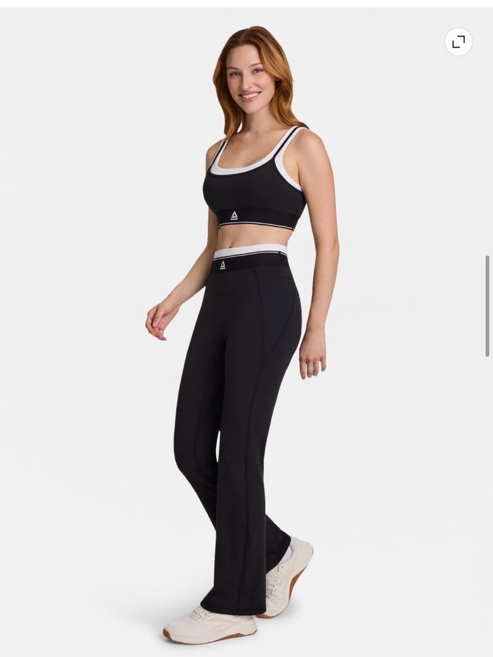 Reebok Black Flare Workout Pants with White-Trim Waistband